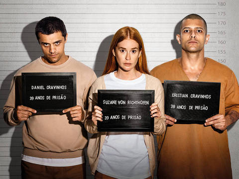 Felipe Simas, Marina Ruy Barbosa e Kelner Macêdo na Série Tremembé
( Foto: Stella Carvalho/Divulgação Prime Video )