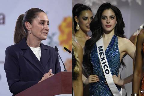A presidente do México, Claudia Sheinbaum (esq.) e a Miss México, Fatima Bosch