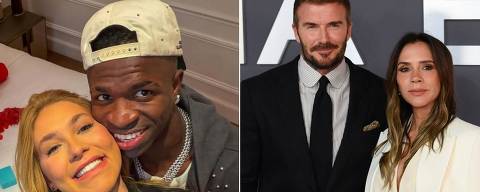 Montagem de Virginia Fonseca e Vinicius Júnior e Victoria Beckham e David Beckham